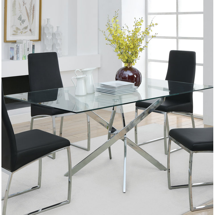 Orren Ellis Rosley Glass Top Metal Base Dining Table & Reviews Wayfair